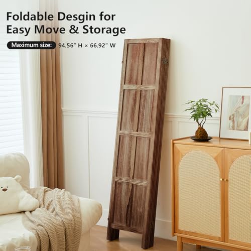 Wood Room Divider 4 Panel, 5.6 FT Tall Room Divider and Folding Privacy Screen, Partition Divider for Room Separation, Wooden Wall Divider Screen for Home Office Bedroom (Retro White)