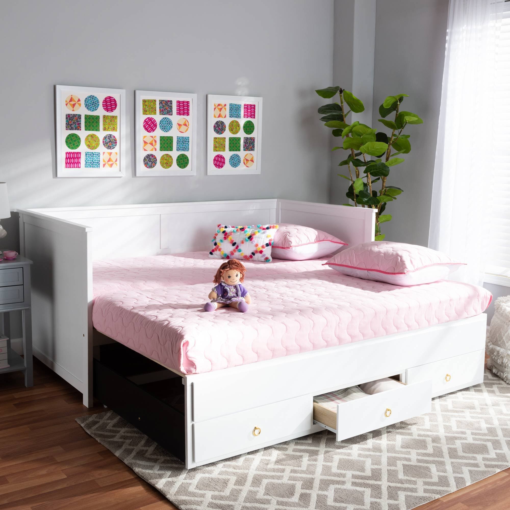 Baxton Studio Thomas Classic and Traditional White Finished Wood Expandable Twin Size to King Size Daybed with Storage Drawers