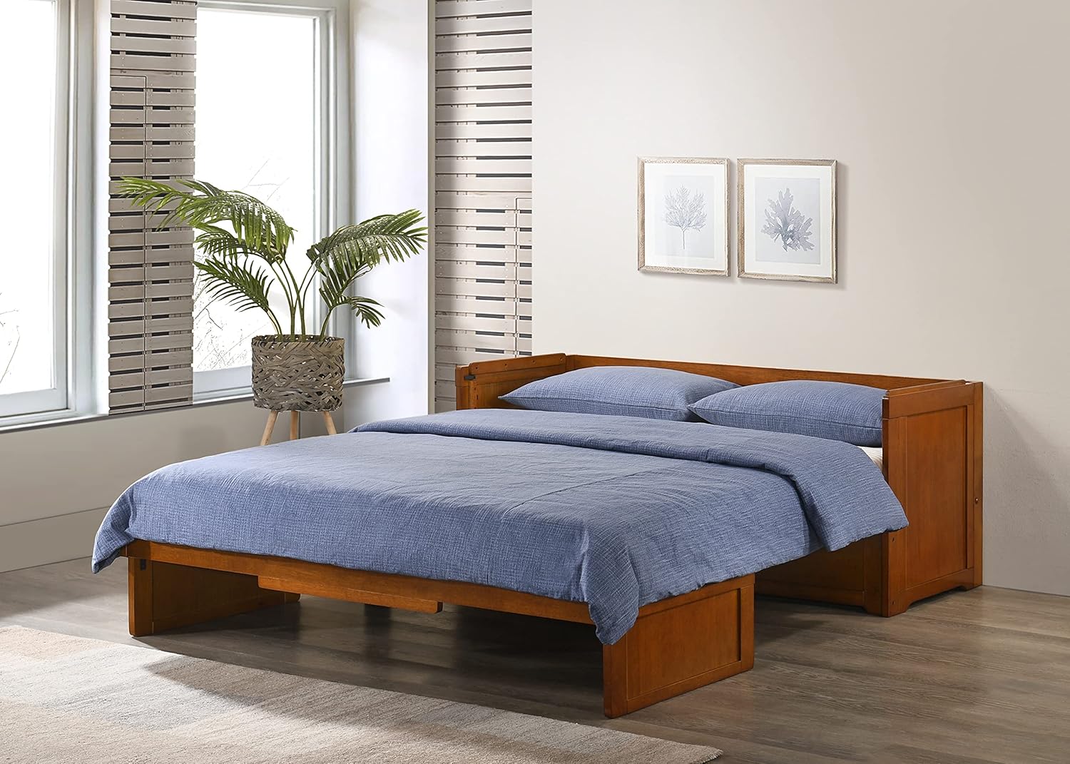 Night & Day Murphy Cube Cabinet Chest Bed with Mattress, (Queen, Hickory)
