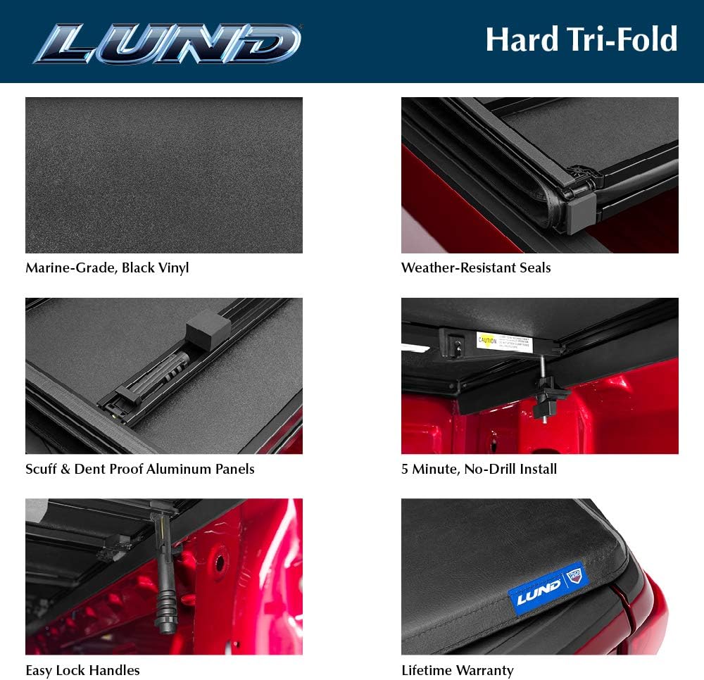 Lund Hard Tri-Fold Hard Folding Truck Bed Tonneau Cover | 969260 | Fits 2019 - 2022 Dodge Ram 1500 6' 4" Bed (76.3")
