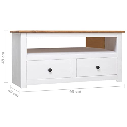 Tidyard Corner TV Cabinet with 2 Storage Drawers and 1 Open Compartment, Pine Wood Television Stand, Wooden Sofa End Table for Living Room Home Furniture 36.6 x 19.3 x 19.3 Inches (W x D x H)