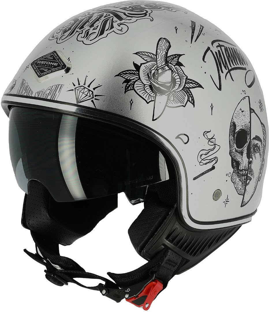Astone Mini 66 Flash Tattoo Jet Helmet Silver L