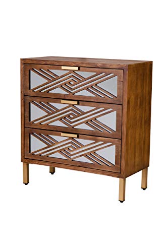 LONYKE Accent Dresser, 3-Drawer Wooden Cabinet with Mirror Fronts, Modern Farmhouse Accent Chest Clean-Lined Silhouette