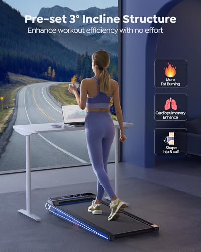 Walking Pad Treadmill with 10% Incline, Under Desk Treadmill, Compact Portable Treadmills for Home Office, 285lbs Capacity, APP/Remote Control, Exercise Anytime, Low-Noise
