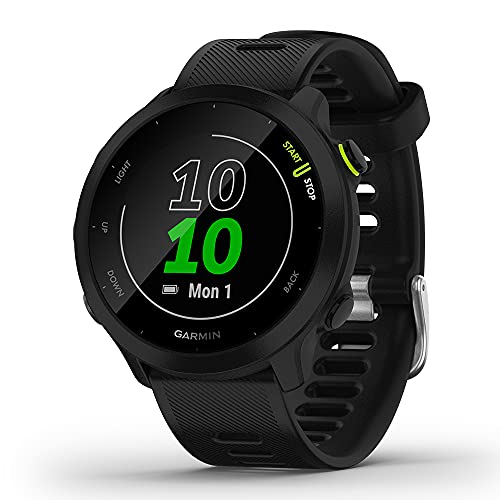 Garmin Forerunner 55 (Black) GPS Running Watch | Beginner Heart Rate Monitor Watch with Time, Pace & Speed Tracker | Gift Box Bundle Wall Adapter, Tempered Glass Screens & Case