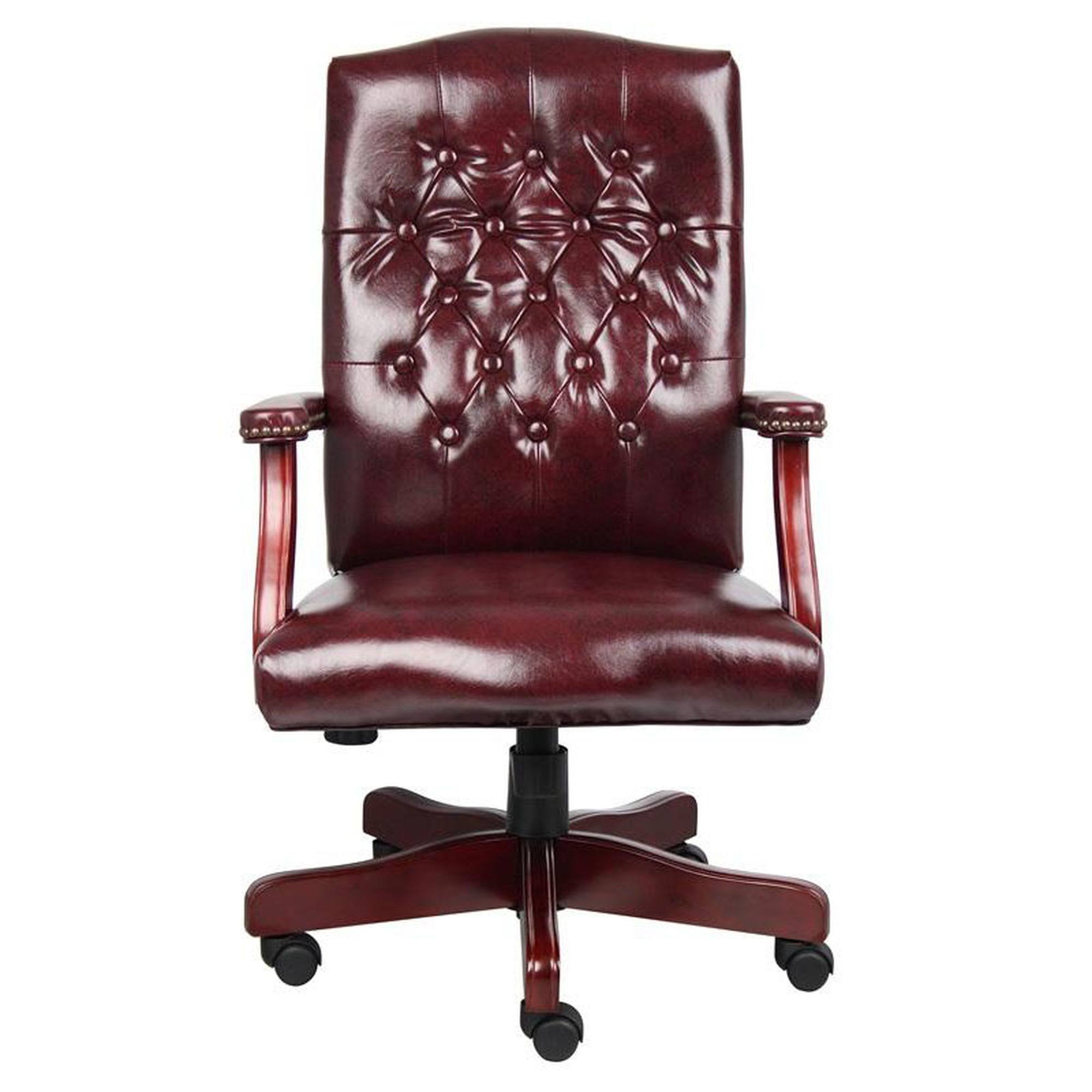 Boss Widmore Traditional Tufted Vinyl Executive Chair, Mahogany