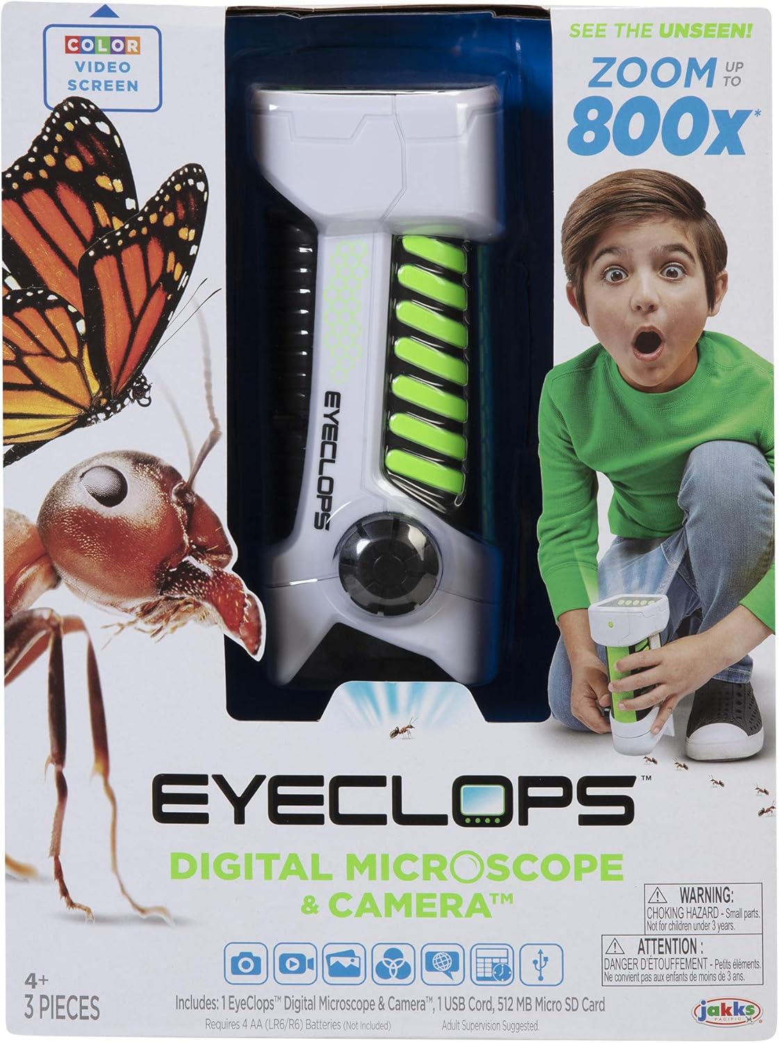 EyeClops Digital Microscope & Camera with built in color screen -800X Zoom- Wireless - Use indoors & outdoors- Take pictures & video - Download to Windows PC & Mac – STEM