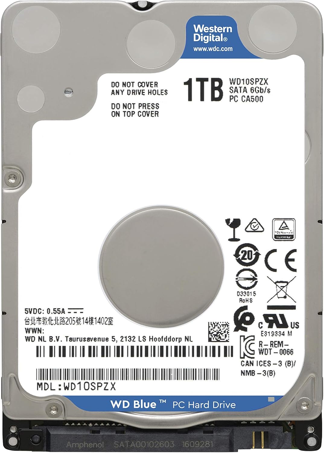 Western Digital 2TB WD Blue Mobile Hard Drive HDD - 5400 RPM, SATA 6 Gb/s, 128 MB Cache, 2.5 - WD20SPZX
