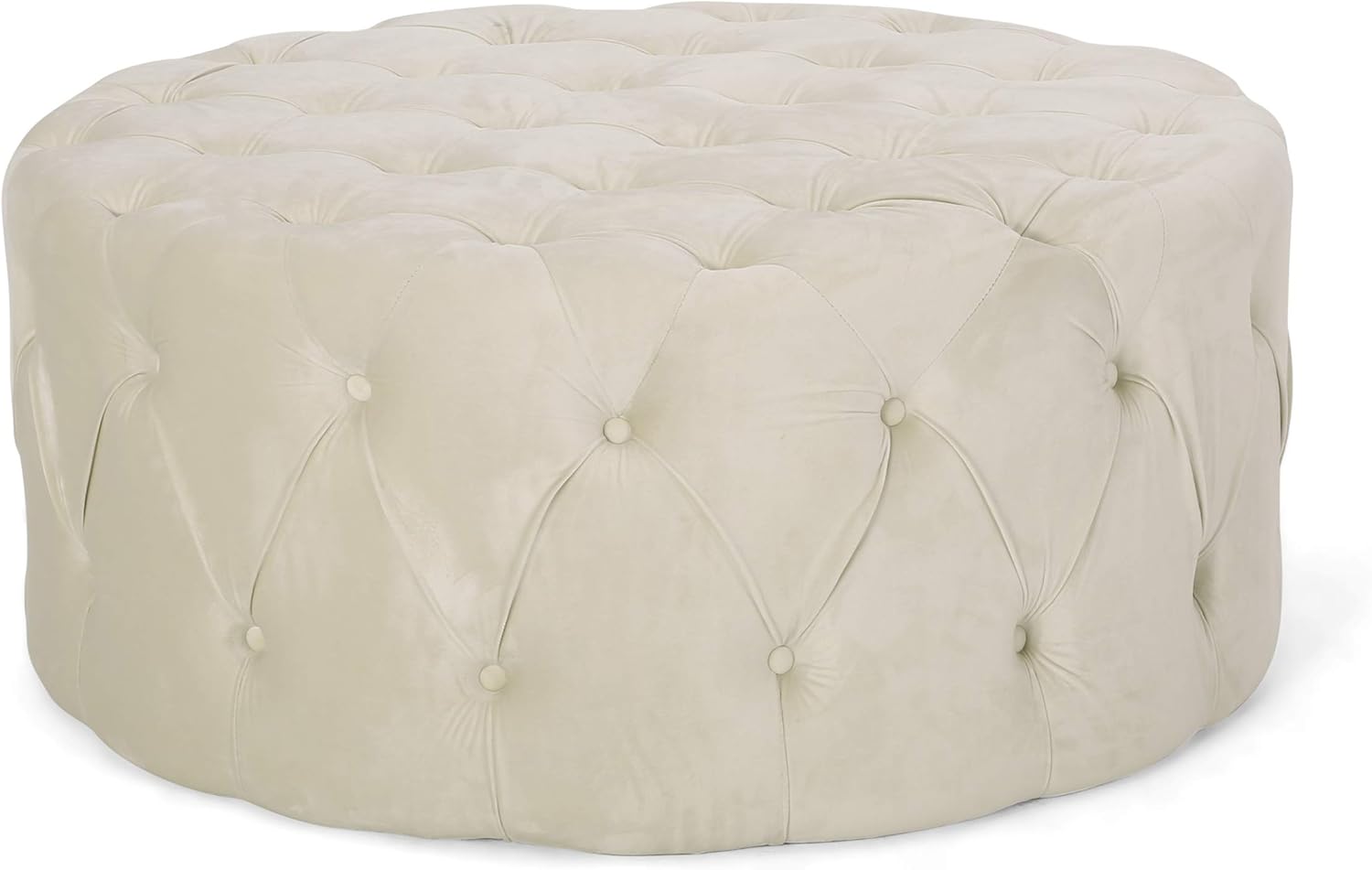 Christopher Knight Home Sabina Round Tufted Velvet Ottoman, Beige
