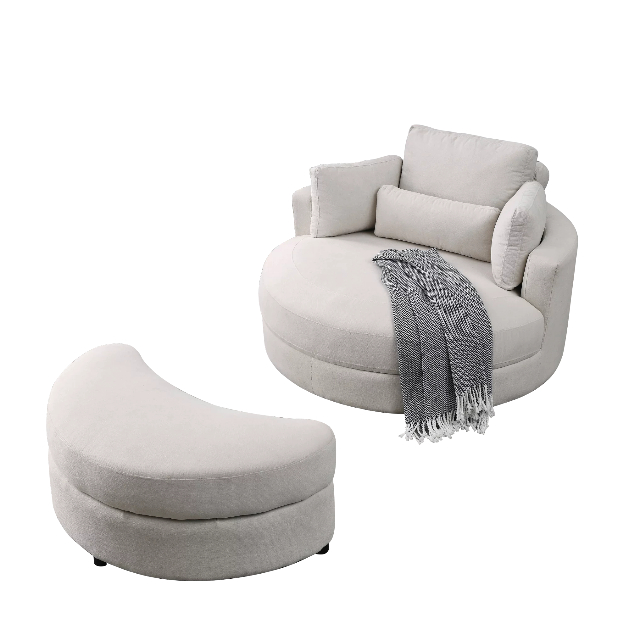 [Video] Welike Swivel Accent Barrel Modern Sofa Lounge Club Big Round Chair with Storage Ottoman Linen Fabric for Living Room Hotel with Pillows . *2PCS
