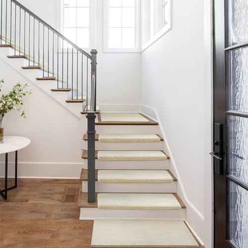PURE ERA Carpet Stair Treads Ultra Plush Soft Bullnose Indoor Stair Protectors Pet Friendly Non-Slip Skid Resistant Tape Free Washable Reusable