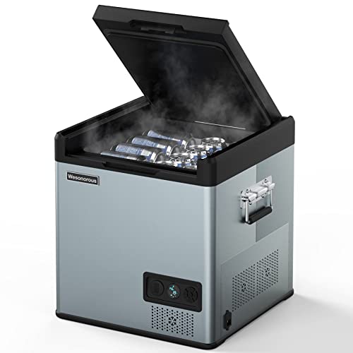 Wesonorous 12 Volt Car Refrigerator,-10℉ to 55℉ 52Qt Dual Zone Car Refrigerator,12 Volt Refrigerator with 12/24V DC & 110-240V AC