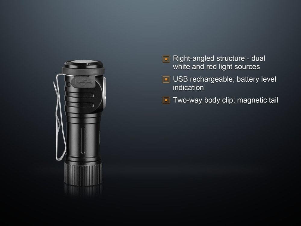 FENIX LD15R 500 Lumen USB rechargeable right angled task light/Flashlight with EdisonBright USB charging cable Pack of 2