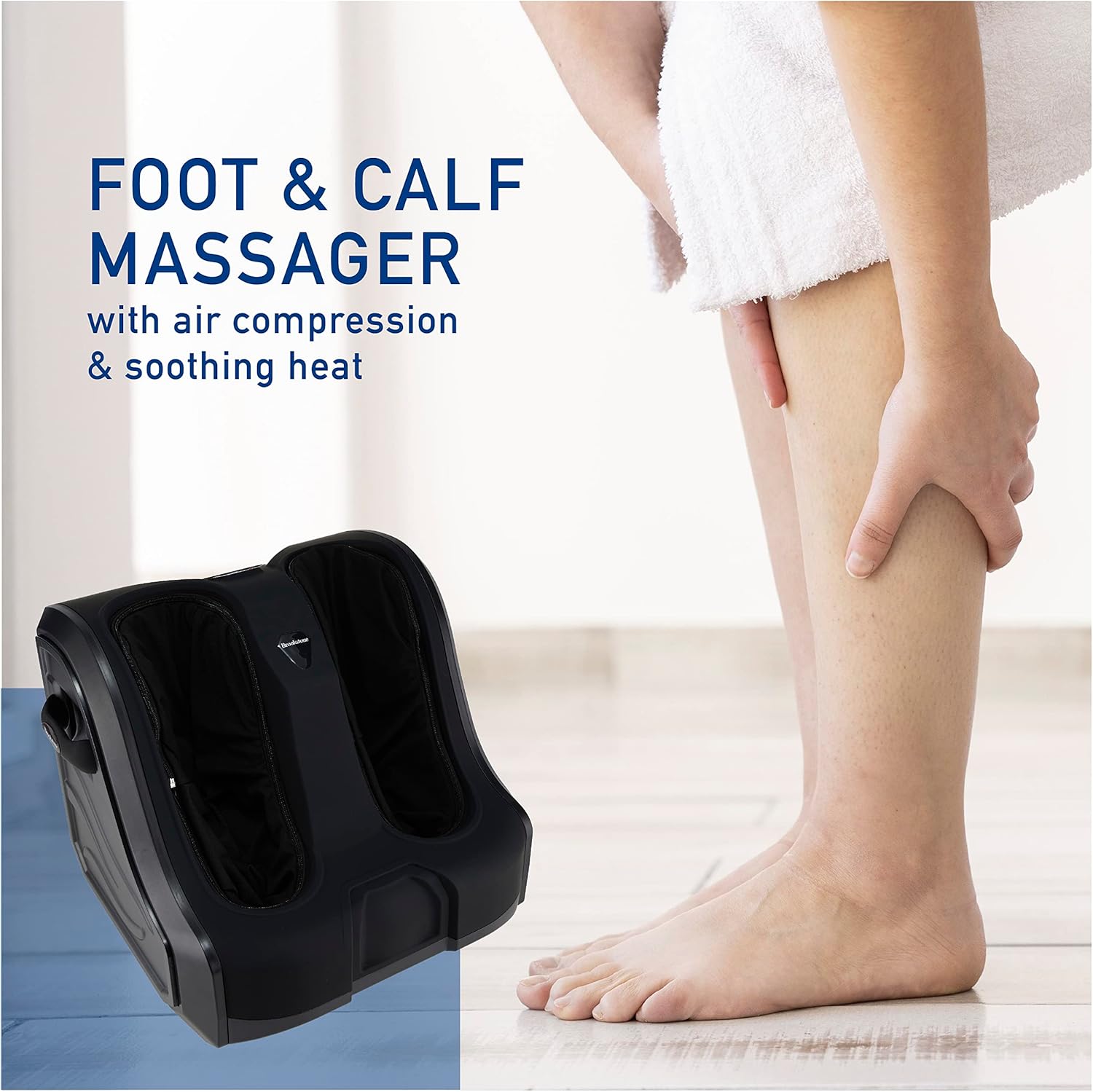 Brookstone Shiatsu Foot and Calf Massager with Air Compression and Soothing Heat - 2 Massage Modes, 1 Heat Level, Auto Shut-Off, AC Power
