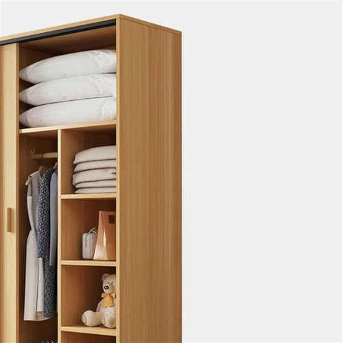 NIUYAO Solid Wood Family Wardrobe Closet Armoire Sliding Door Clothing Rod & Shelves Included Bedroom Dressing room Storage Cabinet -Wood 63" L x 18" W x 71" H