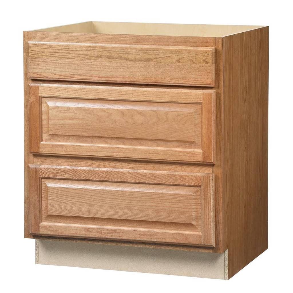 Hampton Bay Hampton 30x34.5x24 in. Pots and Pans Drawer Base Kitchen Cabinet in Medium Oak (Assembled)