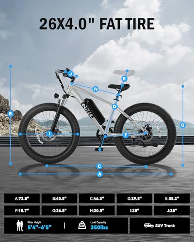 Racer Plus Adult Electric Bicycle, Peak 1000W Motor Electric Bike for Adults, Up to 28MPH 65Miles, 26x4.0 Fat Tire Electric Mountain Bike with 48V 13AH Battery, 7 Speed Front Suspension E Bike