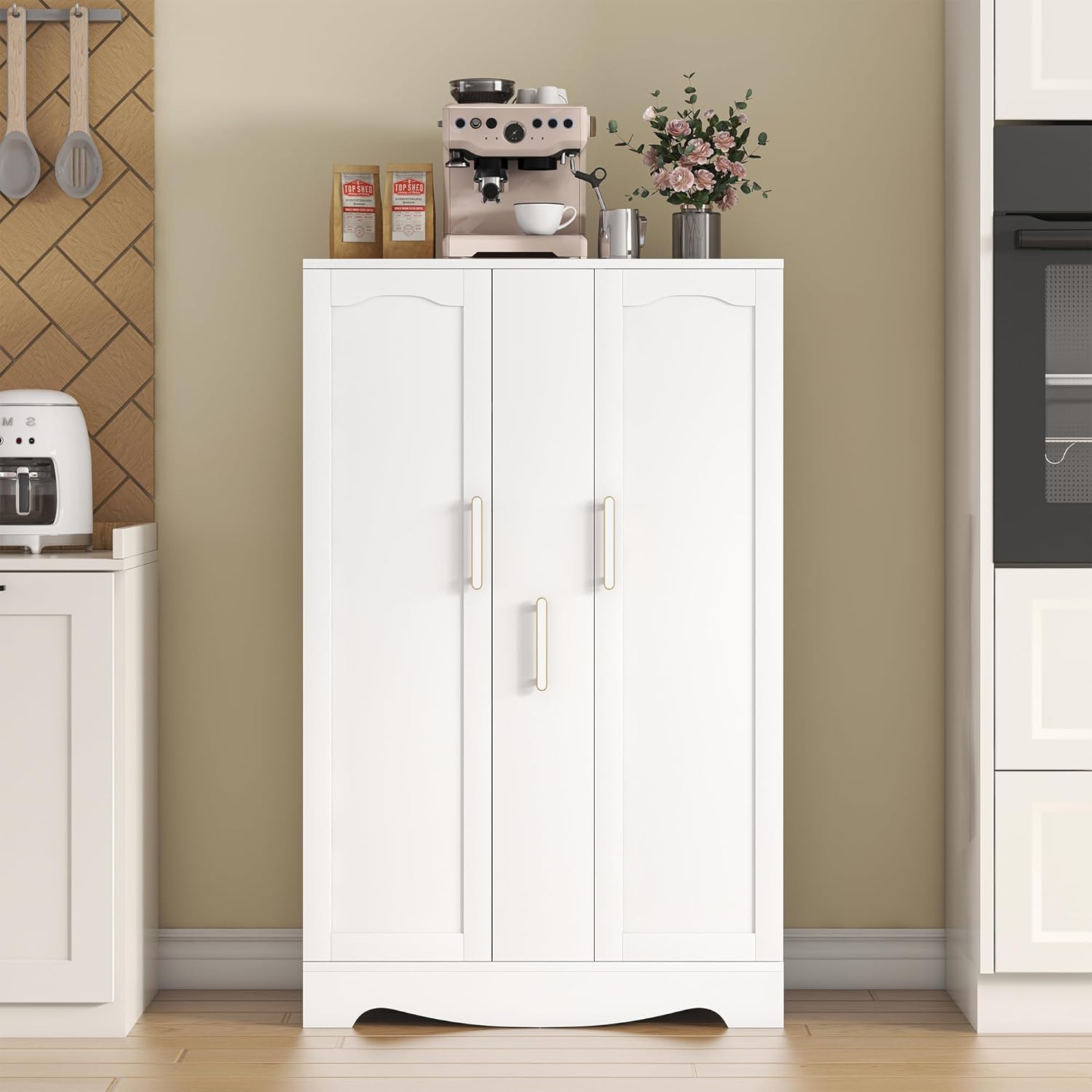 47” Kitchen Pantry Cabinet with Drawer, Pantry Storage Cabinet with Adjustable Shelves, White Kitchen Pantry Storage Cabinet, Buffet Cupboards Sideboard for Home Office Use