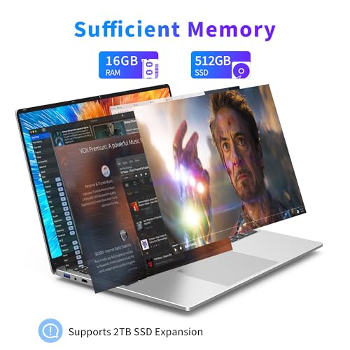 16 Inch Laptop Computer, Gaming Laptop, 16GB RAM 512GB SSD, N95 Processor, FHD 1920 * 1200, 180 Angle Open, Backlit Keyboard, Windows 11 Pro, Fingerprint Unlock, BT 4.2, WiFi 5