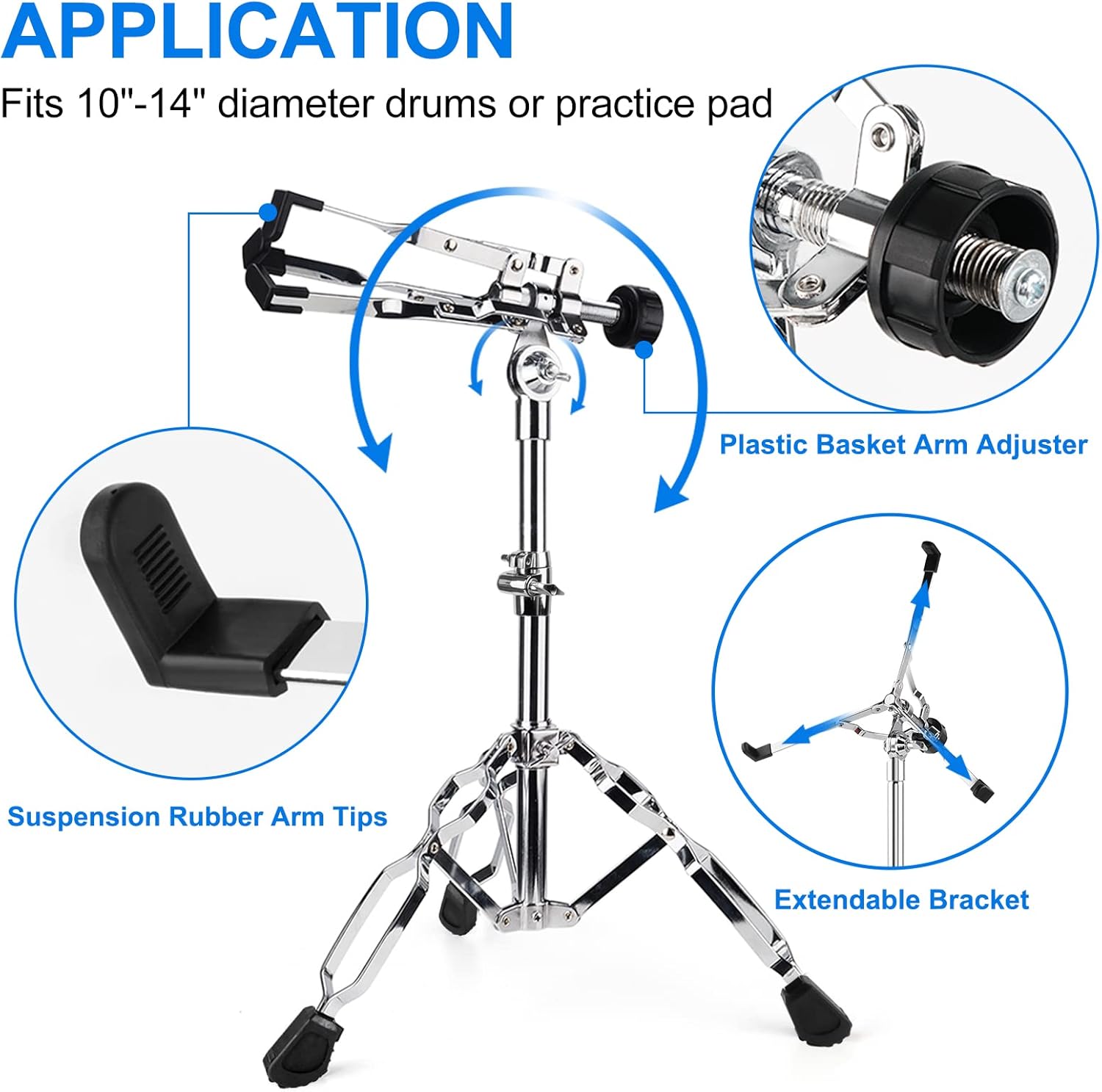 Vangoa Snare Drum Stand Lightweight Double Braced Adjustable Height with Carrying Bag Fit 10 to 15 Dia Drums
