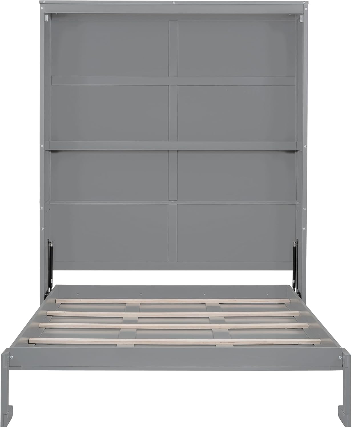 Queen Size Murphy Bed with Shelves, Easy Fold Wood Wall Bed, Space-Saving Murphy Bed Cabinet Queen for Guest Room Home Office,Grey