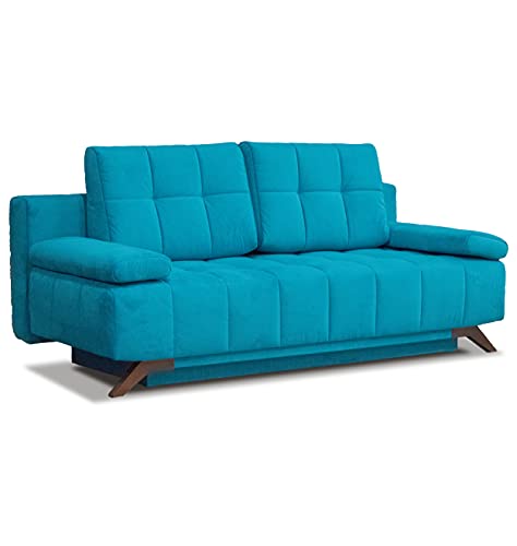 Modern Serena Sleeper Sofa - Storage Pull Out Couch Convertible Sofa Bed, Pine Wood, Velvet Upholstery, Pocket Sinuous Springs, Made in Europe, Queen Size 80in W x 39in D x 37in H – Dark Grey