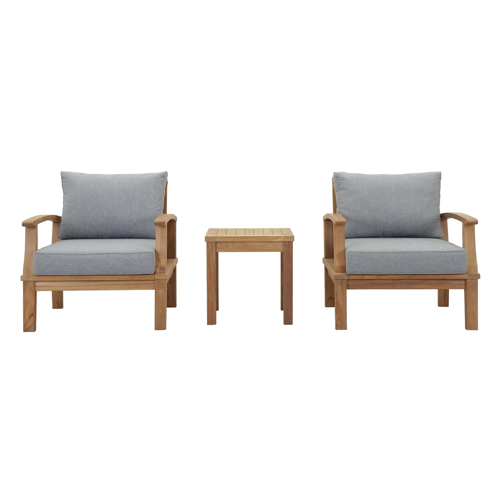 Modway Marina 3 Piece Outdoor Patio Teak Set in Natural Gray
