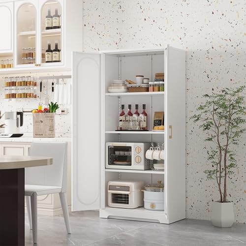 71" Tall Metal Storage Cabinet, Kitchen Pantry Storage Cabinets with Doors and 4 Shelves, White Pantry Cabinet, Utility Kitchen Cupboard, Large Steel Cabinets for Dining Room, Office, Living Room