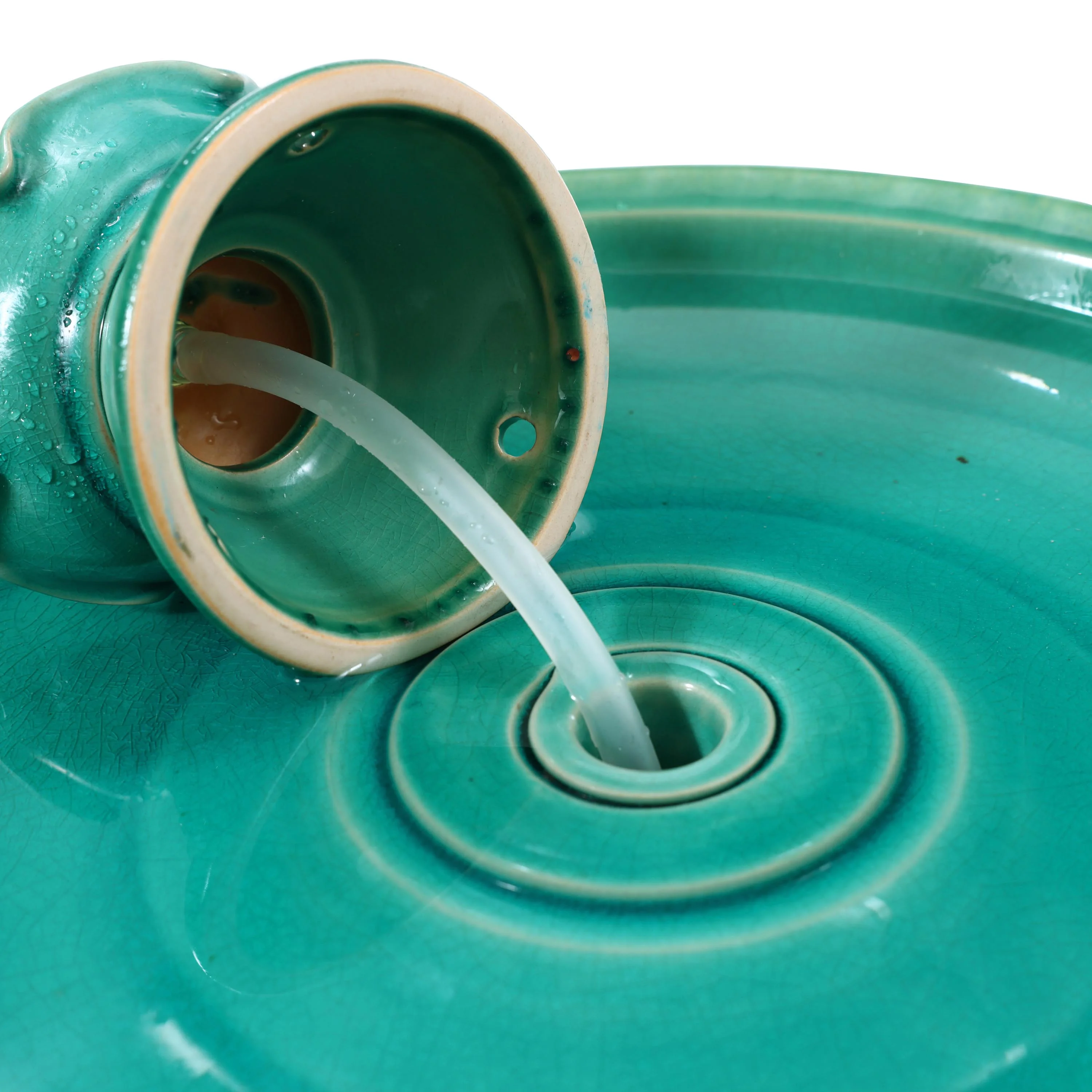 LuxenHome Aqua Glazed Ceramic 22-In Tall Birdbath Fountain