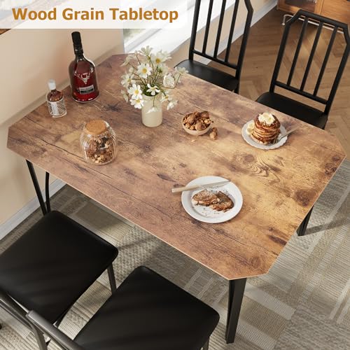 GAOMON Dining Table Set for 2, Kitchen Table and Chairs with Chamfer Design, 3 Piece Dining Room Set with Cushion Seats for Small Spaces, Home Kitchen, Apartment - Rustic Brown
