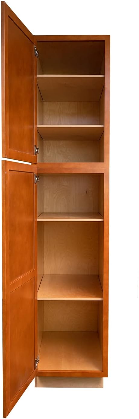 Quicklock RTA (Ready-to-Assemble) | Base Kitchen Cabinets - Shaker Style | 100% Plywood | Made in America | Soft Close Hardware (Provincial Stain, 24" D x 18" W x 84" H Pantry)