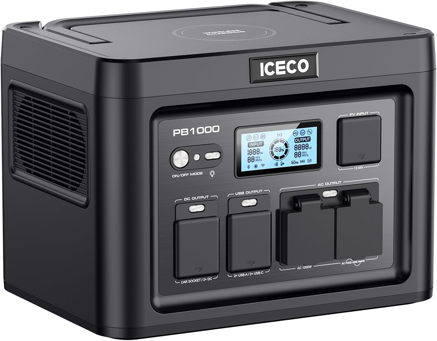 ICECO PB1000 Portable Power Station, 1075Wh Battery/ 1.6 Hour Fast Charging, with 2x1200W AC Outlets, Solar Generator for Home Backup, Emergency, Outdoor Camping