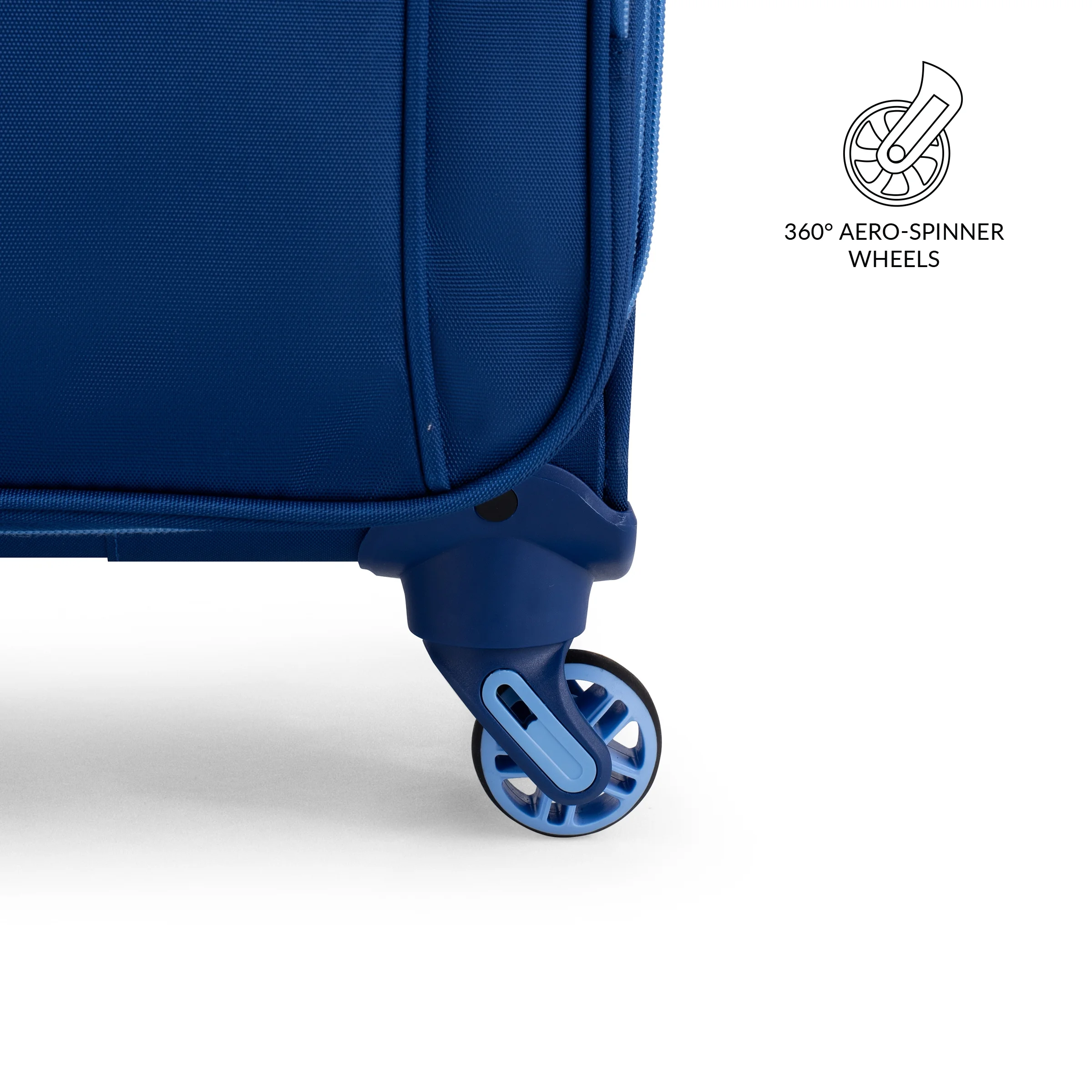 iFLY Softside Accent 3 Piece Set 4-Wheel Spinner, 20" Carry-on, 24" Checked Luggage and 28" Checked Luggage, Navy/Light Blue