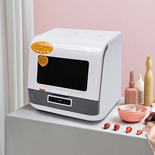 Portable Countertop Dishwasher, Mini Dishwasher with 5L Built-in Water Tank, 5-Program System, 360° Spray for Home, RV, Apartment
