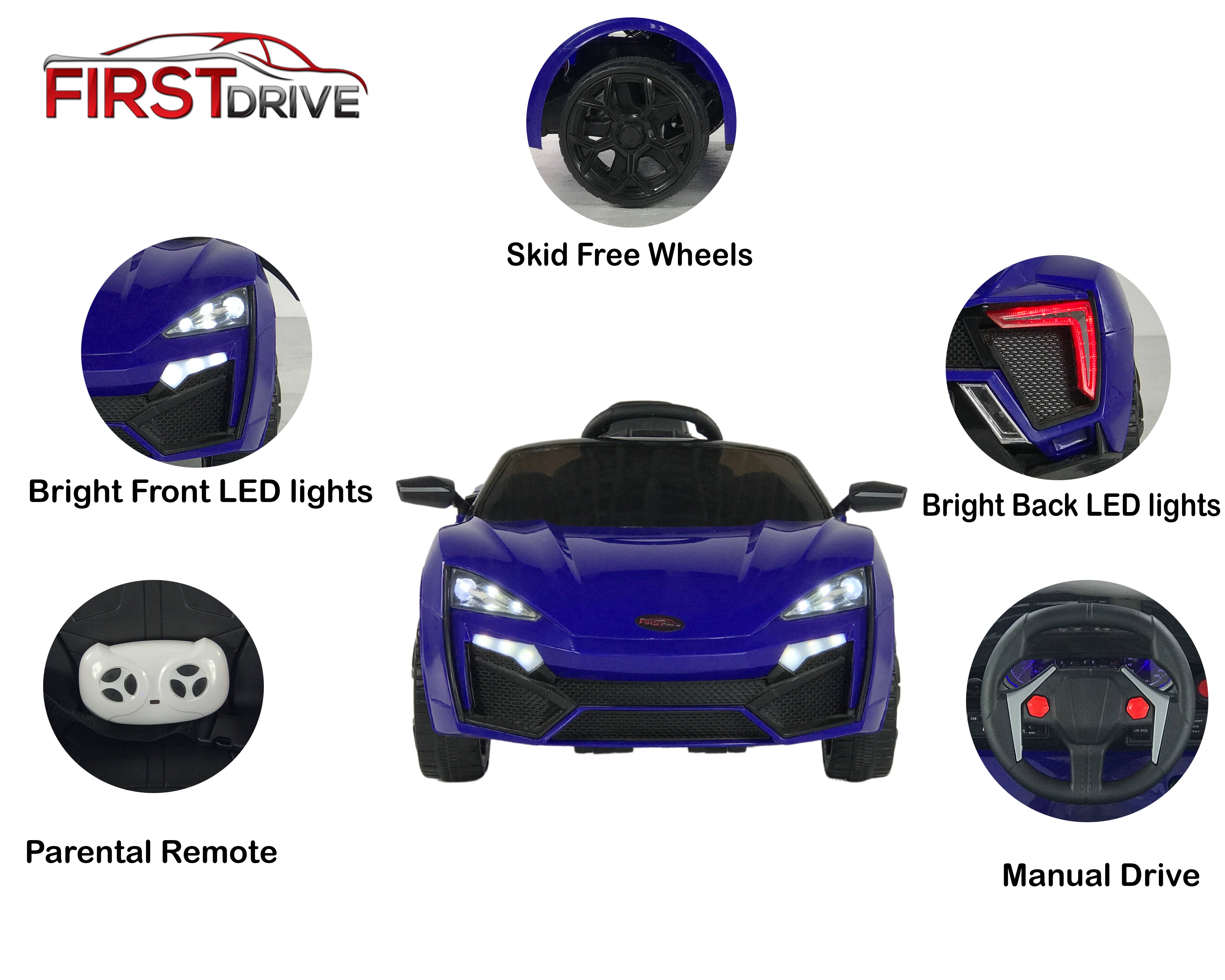 First Drive Lykan Hypersport Style Blue 12V Kids Cars - Dual Motor Electric Power Ride on Car with Remote