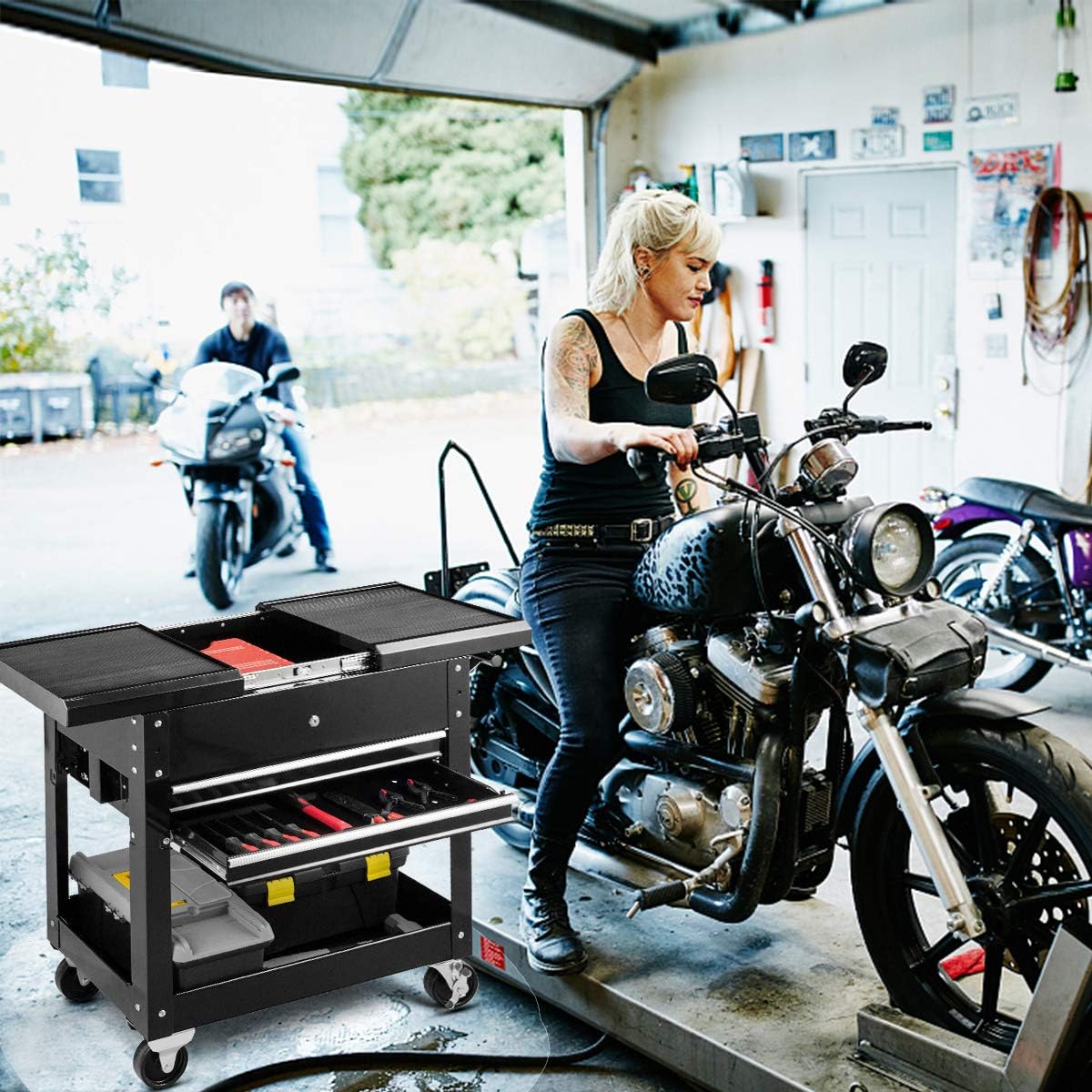 Goplus Rolling Tool Box, Tool Cabinet Cart on Wheels with Storage Drawers, Heavy Duty Steel Tool Storage Organizer for Garage Warehouse Workshop