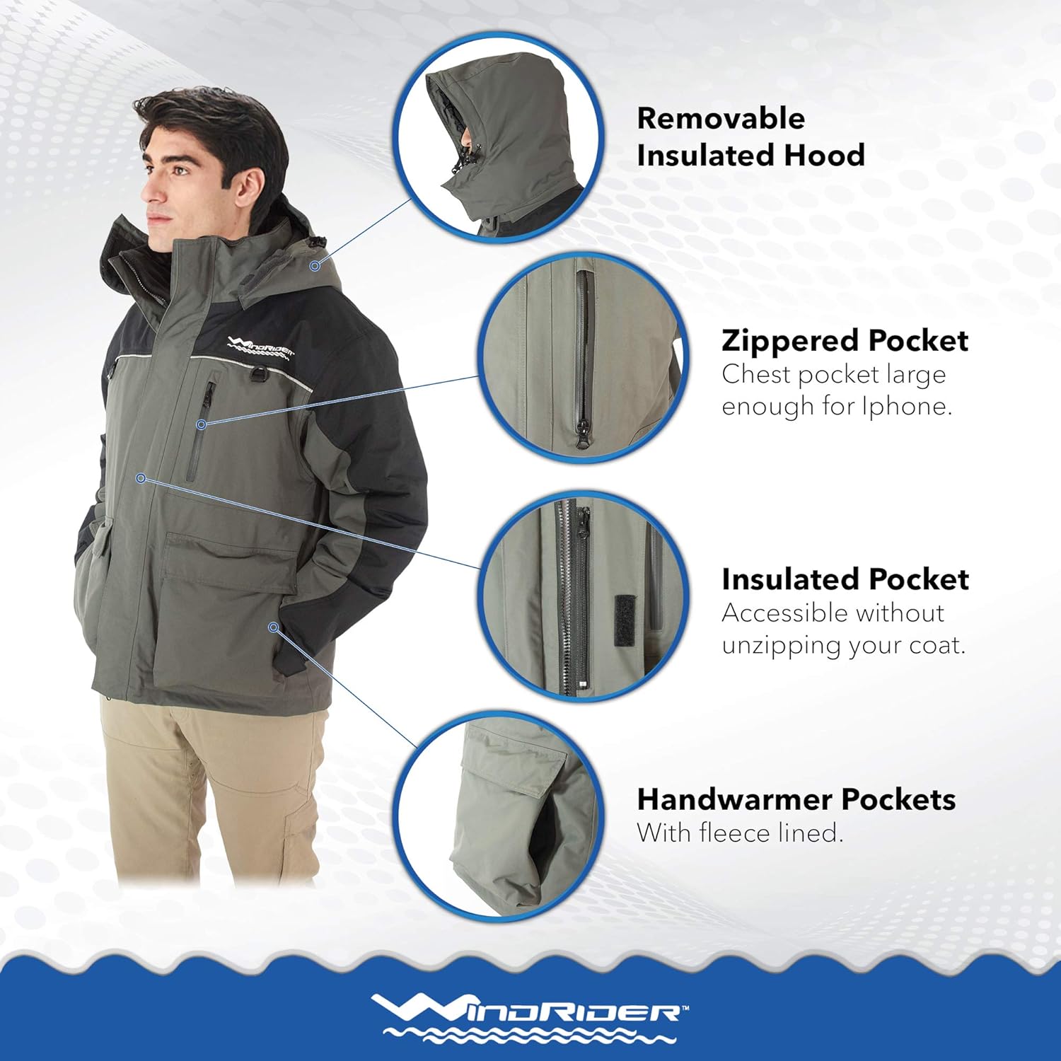 WindRider Ice Fishing Suit Insulated Bibs & Jacket Flotation Tons of Pockets Waterproof Gear for Ice Fishing and Snowmobiling