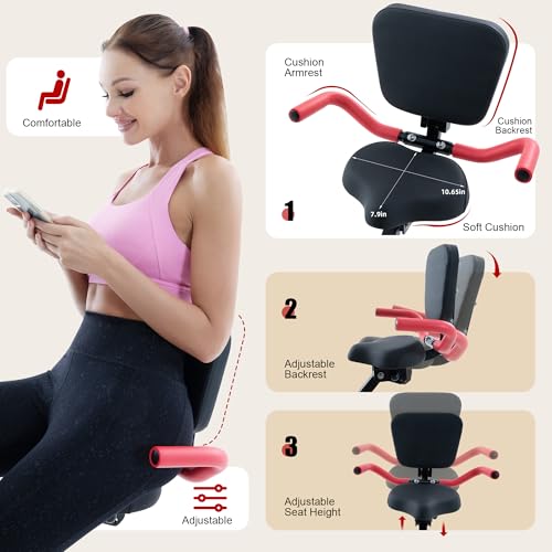 BARWING Stationary Exercise Bike for Home Workout, 5 IN 1 Foldable Indoor Cycling Bike for Seniors, 350LB Capacity, 16-Level Magnetic Resistance, Seat Backrest Adjustments