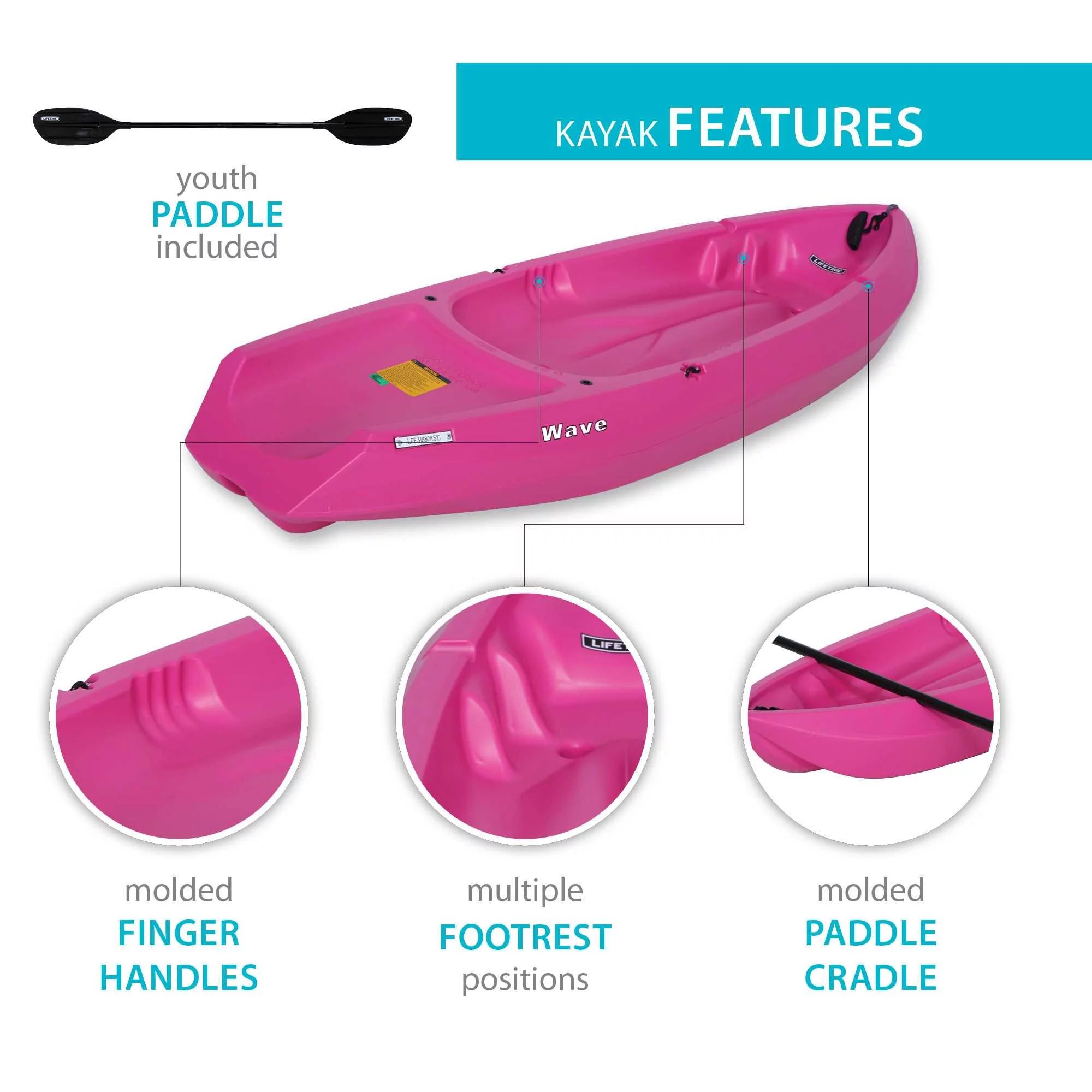 Lifetime Wave 6 ft Youth Kayak, Pink (90098)
