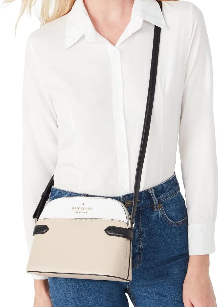 Kate Spade Staci Colorblock Dome Saffiano Leather Crossbody Bag Purse Handbag, WARM BEIGE MULTI