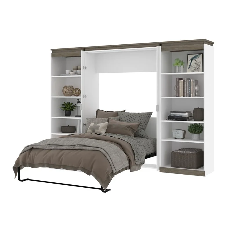 Atlin Designs 118" Modern Wood Full Murphy Bed with 2 Bookcases in White