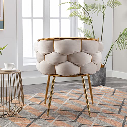 Modern Dining Room Dining Chairs Set of 4 Kitchen Chairs Comfy Gold Accent Chair Velvet Handmade Decorative Living Room Chairs Bedroom Furniture sillas de sala Tufted Arm Chairs for Vanity Green