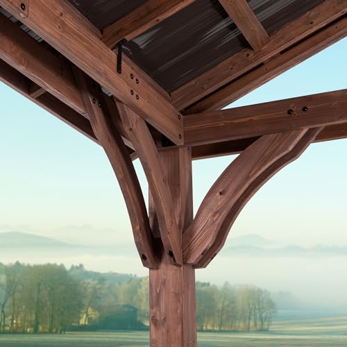 Backyard Discovery Norwood 16 ft. x 12 ft. Cedar Wood Gazebo,Thermal Insulated Steel Roof, Durable, Supports Snow Loads and Wind Speed, Rot Resistant, Backyard, Deck, Garden, Patio Light Brown