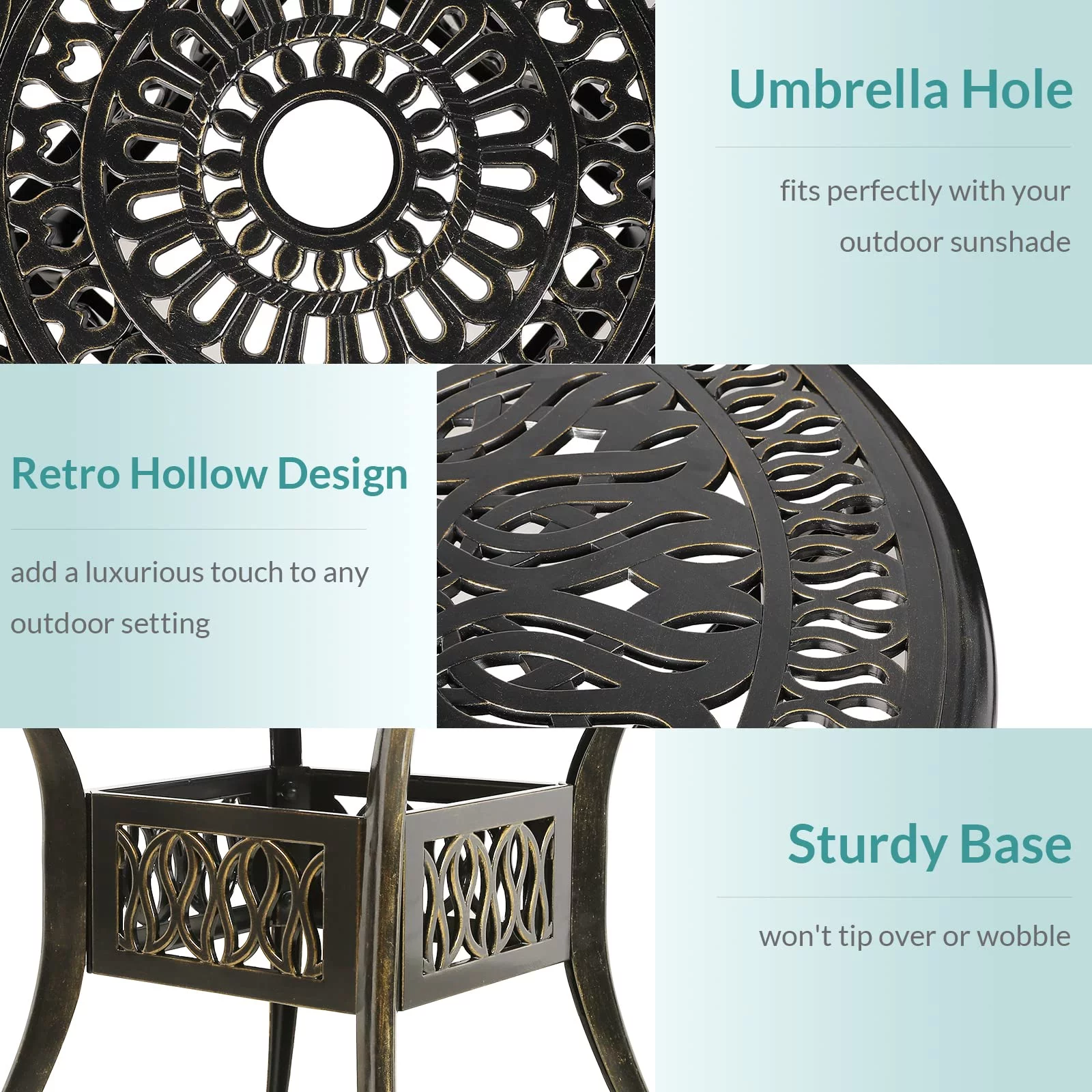 MEETWARM 5 Piece Patio Dining Set, Outdoor All-Weather Cast Aluminum Dining Table Set, Patio Furniture Set for Backyard Garden Deck, Include 4 Chairs and a 35.4" Round Table with Umbrella Hole