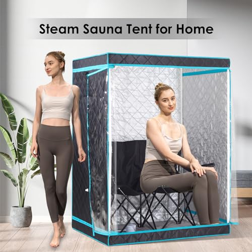 Full Size 2 Person Sauna Tent, Portable Steam Sauna Tent for Home, 1 or 2 Person Foldable Lightweight, Full Body Sauna Tent for Relaxation, Steamer Not Included, 2 Person Foldable Chair(Grey)