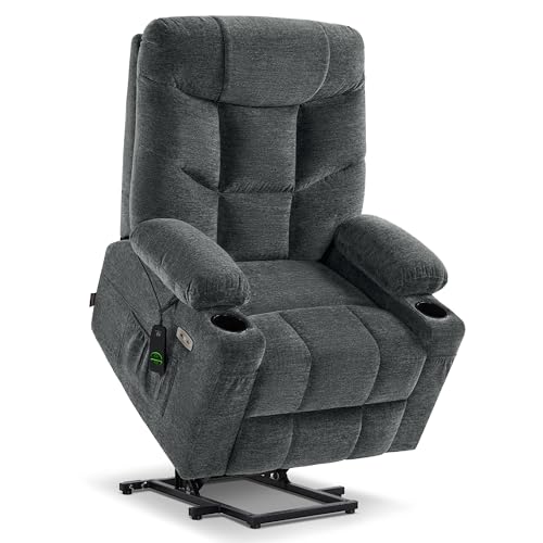 MCombo Power Lift Recliner Chair with Extended Footrest for Elderly People, Fabric 7287 (Navy Blue, Medium)