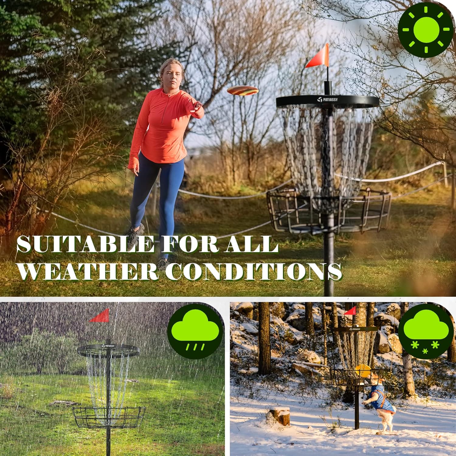 Portable Disc Golf Basket with 24/12 Chains for Two Difficulty Levels of Practice Golf Target for Disc Golf Night Practice