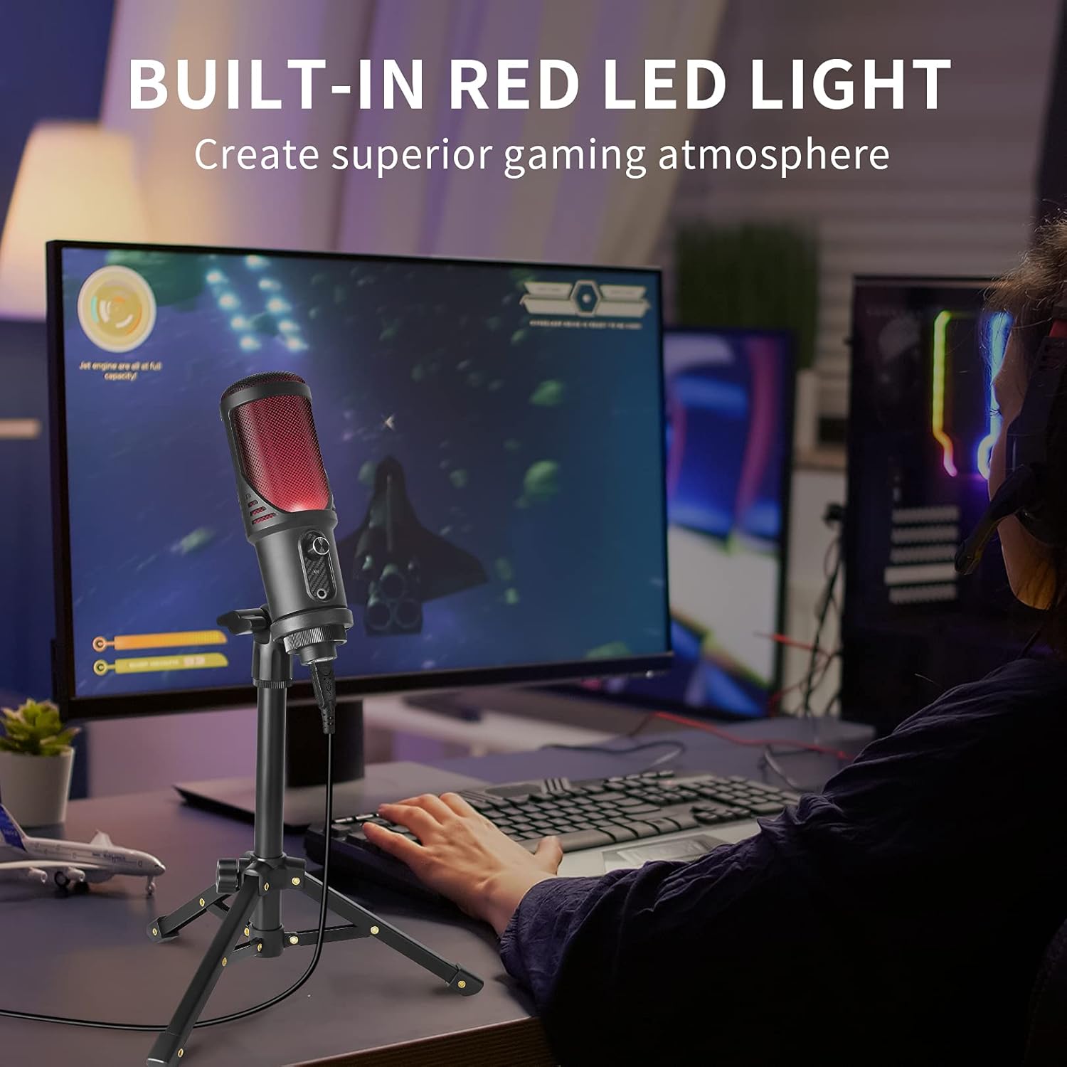 USB Microphone - LILANZo Computer Condenser Gaming Mic for PC/Laptop/Phone/PS4/5, Cardioid, Headphone Output, Volume Control & Mute Button Microphone for Streaming, Podcast, Studio Recording, Red LED Pack of 2