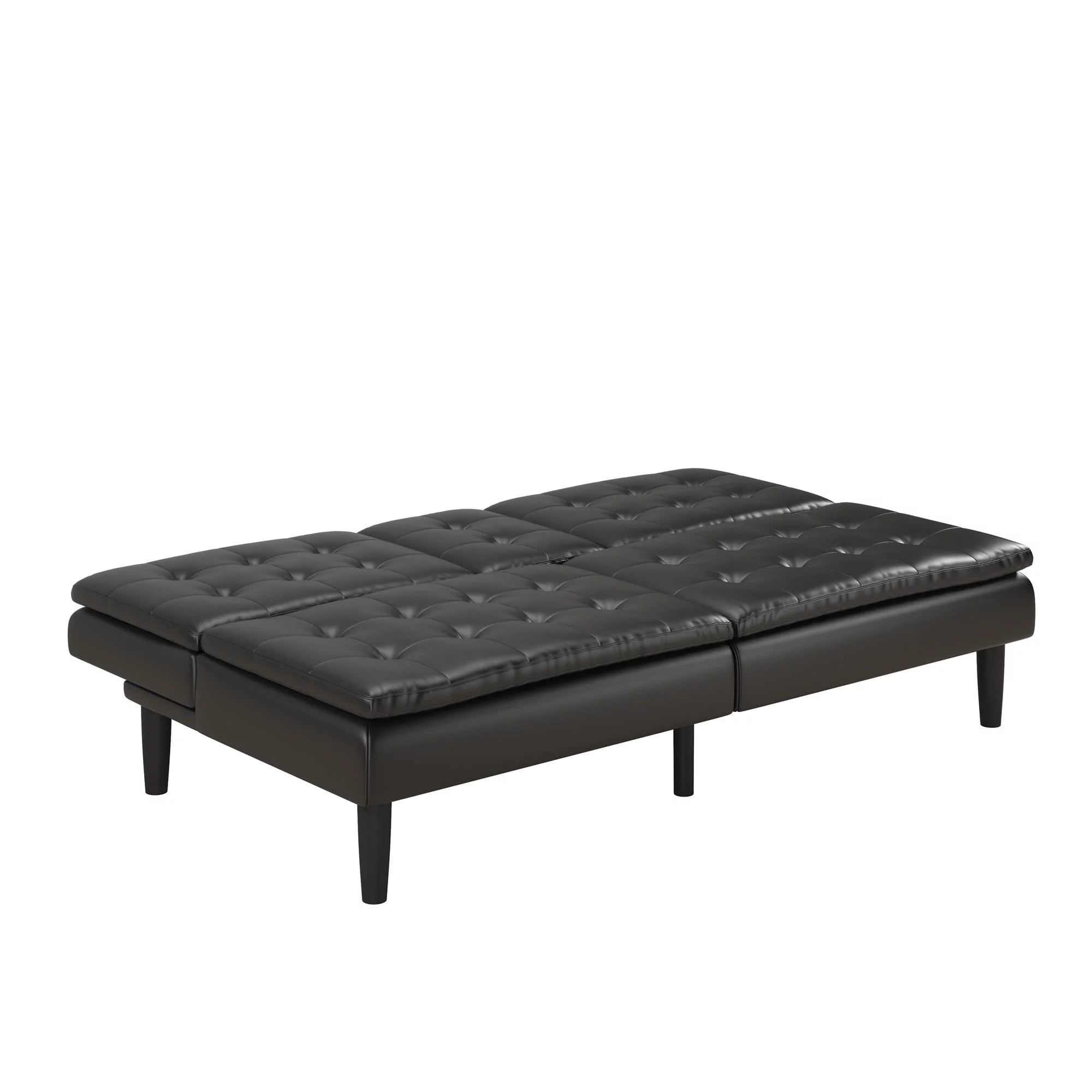 Mainstays Memory Foam Futon with Cupholder and USB, Black Faux Leather