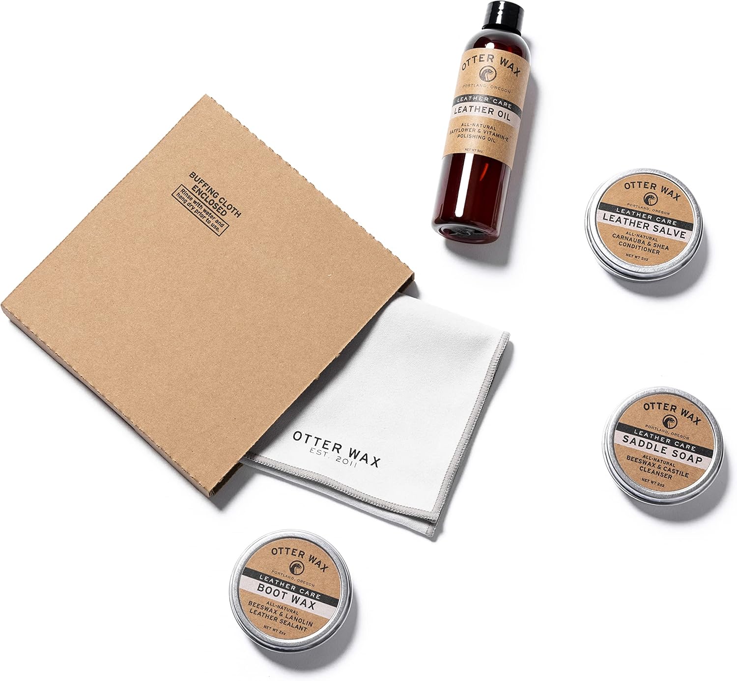 Otter Wax Leather Care Kit | 100% All-Natural Leather Care Products | Made in The USA | Includes Saddle Soap & Leather Salve | Color Safe | Ideal for Shoes, Boots, Jackets, Car Interiors